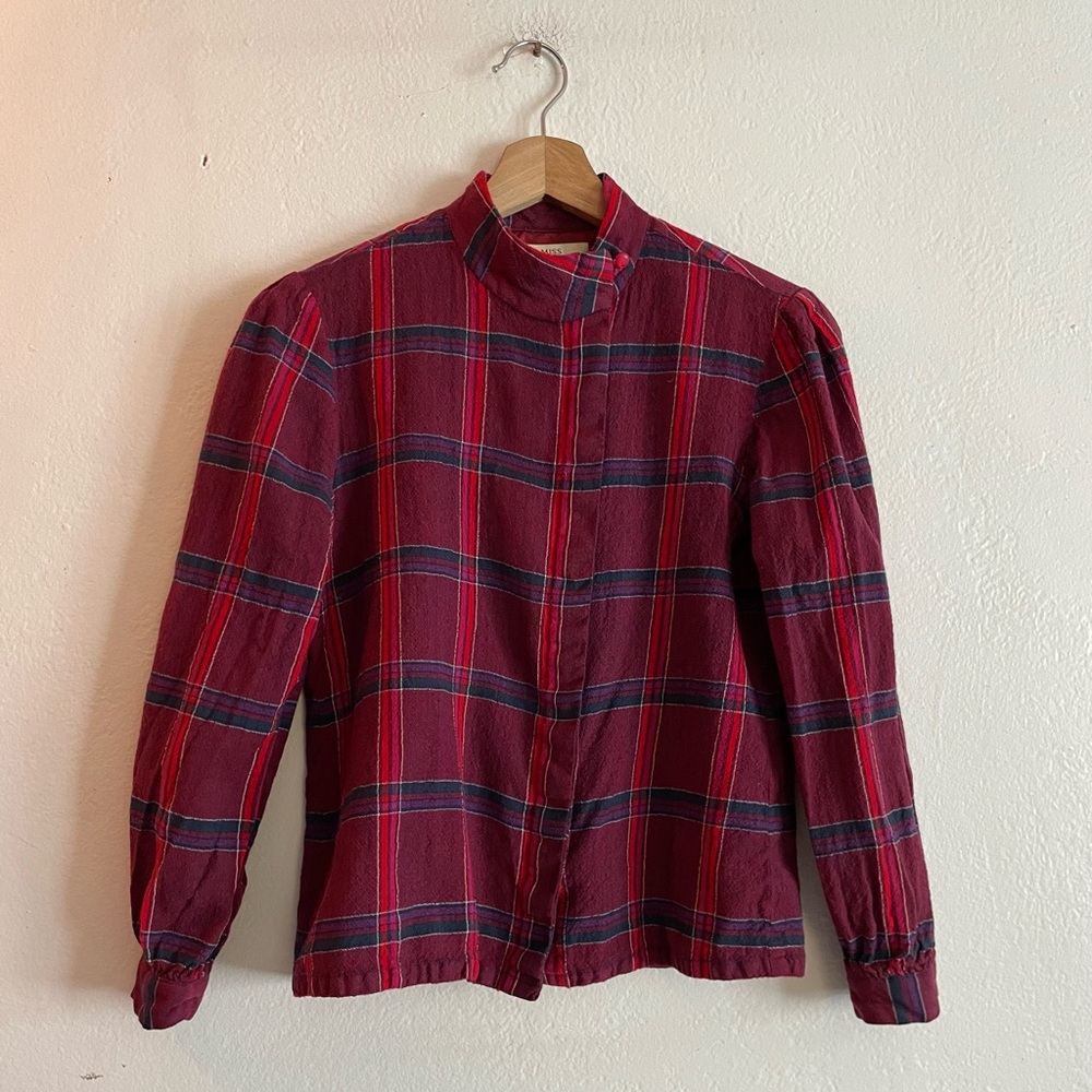 MISS SOPHISTICATES by Pendleton Vintage Wool Plaid Top w/ Mandarin Collar